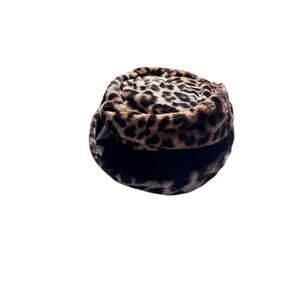 Vintage Faux Fur Leopard Pillbox Hat Animal Print Pillbox Union Made USA